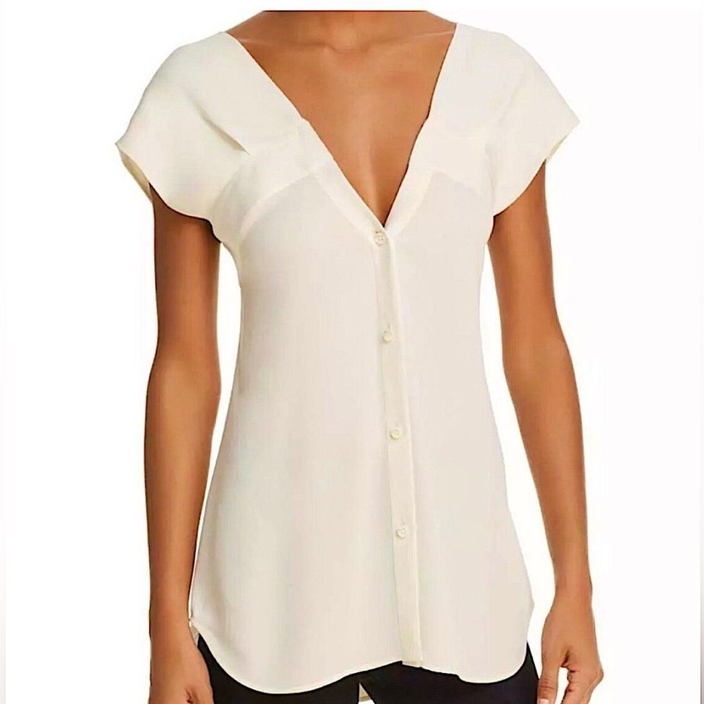Theory Convertible Silk Blouse Top Off the Shoulder V-Neck Ivory White NWT S - Picture 3 of 9